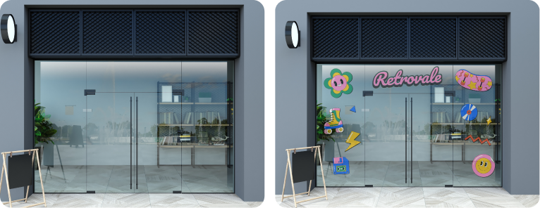 Boutique Storefront Glass Branding | Retro-Themed Window Vinyl Installation